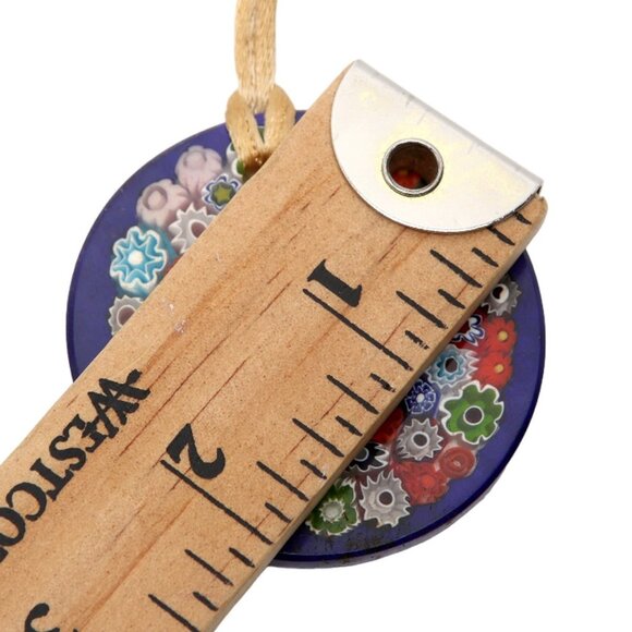 Vintage Murano Style Millefiori Glass Pendant Necklace Mosaic Floral Blue Italy - Picture 9 of 9